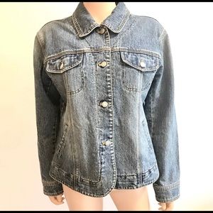Chico’s Design Denim Trucker Jean Jacket sz 1 (8)